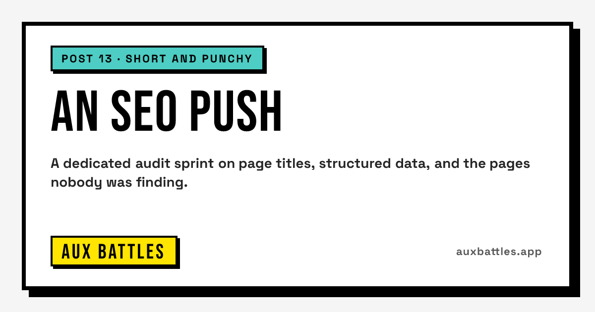 An SEO Push card from Aux Battles: post 13 · short and punchy