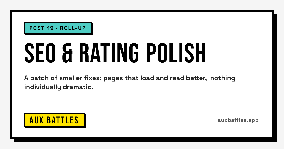 SEO & Rating Polish card from Aux Battles: post 19 · roll-up