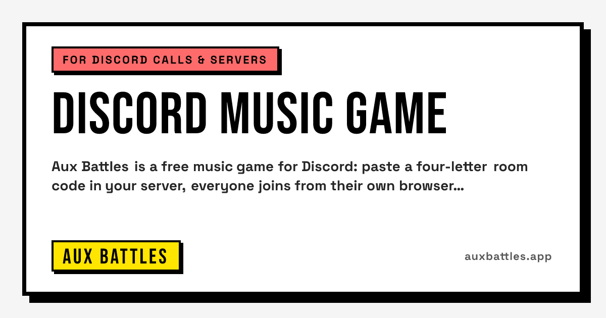 Discord Music Game card from Aux Battles: for discord calls & servers