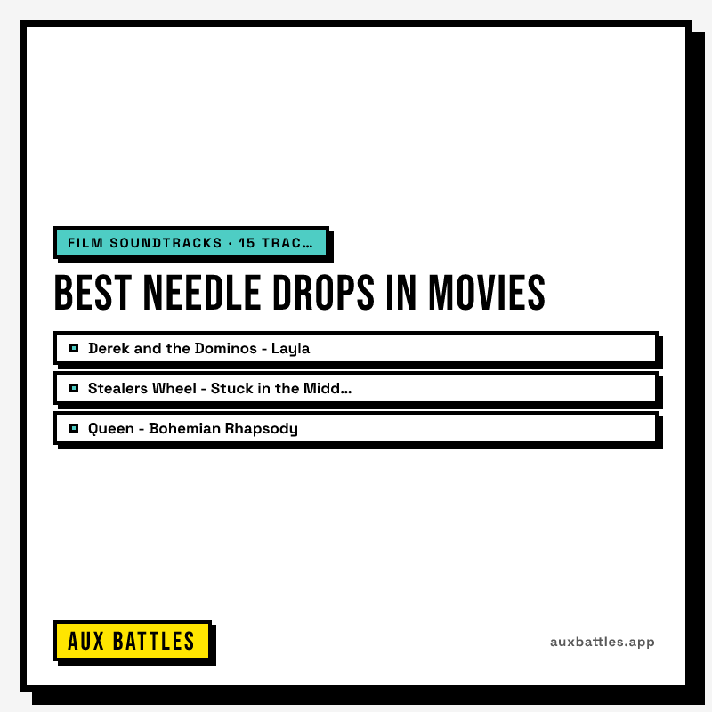 Best Needle Drops in Movies card from Aux Battles, showing Derek and the Dominos - Layla