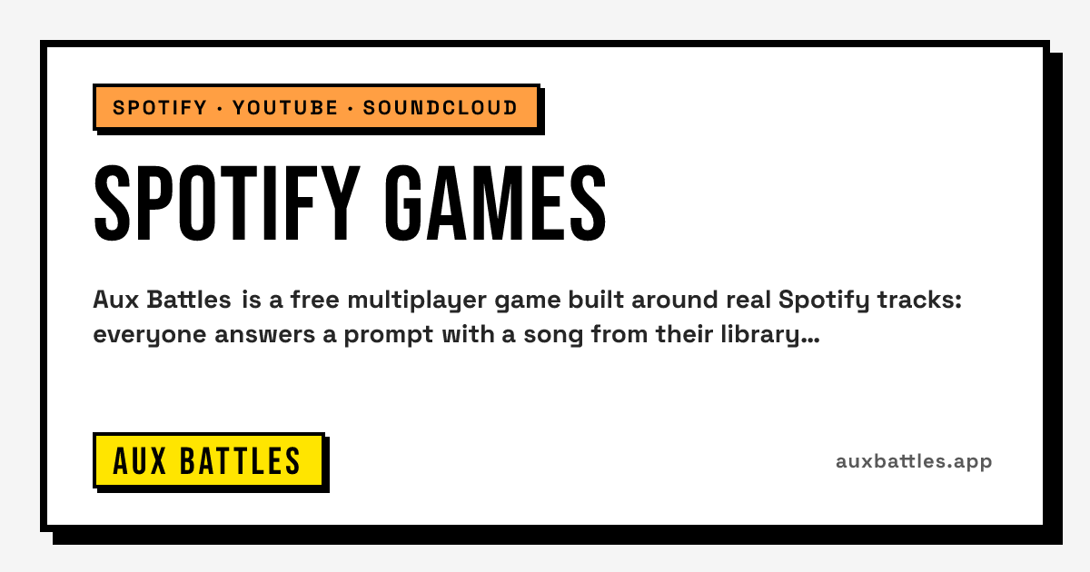 Spotify Games card from Aux Battles: spotify · youtube · soundcloud